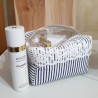 Trousse de toilette rayures bleu marine et dentelle