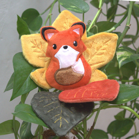 Doudou renard roux feuille érable