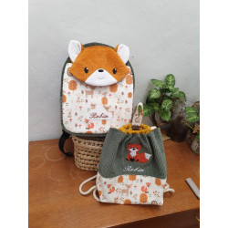 Sac à dos renard roux enfant crèche et maternelle personnalisable prénom brodé fabriqué en Provence