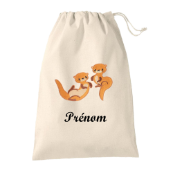 Pochon en coton écru brodé loutre fabriqué dans le Vaucluse