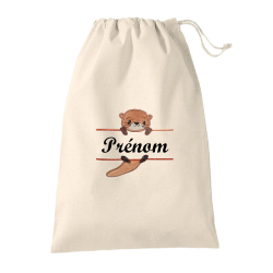 Pochon en coton écru brodé loutre fabriqué dans le Vaucluse