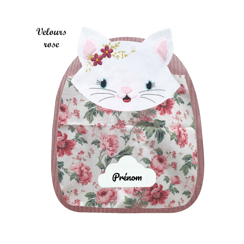 Sac à dos chat crèche et maternelle personnalisable prénom brodé fabriqué en Provence