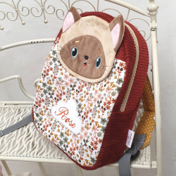 Sac à dos maternelle artisanal chat siamois personnalisable cousu en Provence