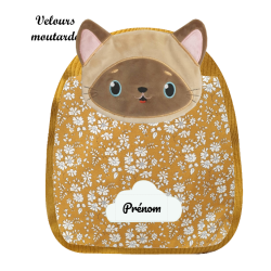Sac à dos maternelle artisanal chat siamois personnalisable cousu en Provence