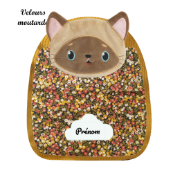 Sac à dos maternelle artisanal chat siamois personnalisable cousu en Provence