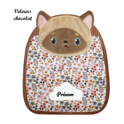 Sac à dos maternelle artisanal chat siamois personnalisable cousu en Provence