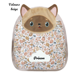 Sac à dos maternelle artisanal chat siamois personnalisable cousu en Provence