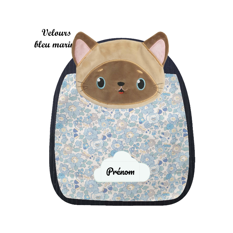 Sac à dos maternelle artisanal chat siamois personnalisable cousu en Provence