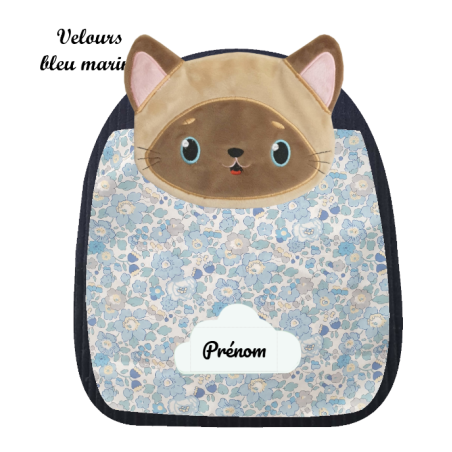 Sac à dos maternelle artisanal chat siamois personnalisable cousu en Provence