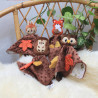Doudou plat hibou brodé de feuilles fabriqué en Provence