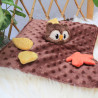 Doudou plat hibou brodé de feuilles fabriqué en Provence