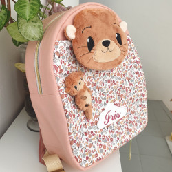 Sac à dos loutre et son bébé crèche et maternelle personnalisable prénom brodé fabriqué en Provence