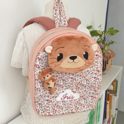 Sac à dos loutre et son bébé crèche et maternelle personnalisable prénom brodé fabriqué en Provence