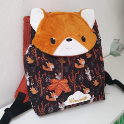 Sac à dos coulissant renard roux enfant crèche et maternelle personnalisable prénom brodé fabriqué en Provence