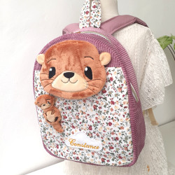 Sac à dos loutre et son bébé crèche et maternelle personnalisable prénom brodé fabriqué en Provence
