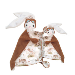 Doudous parent et bébé lapins aviateurs brodés personnalisables cousus en Luberon