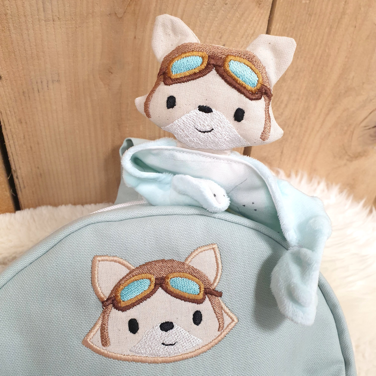 Doudou et sac renard aviateur